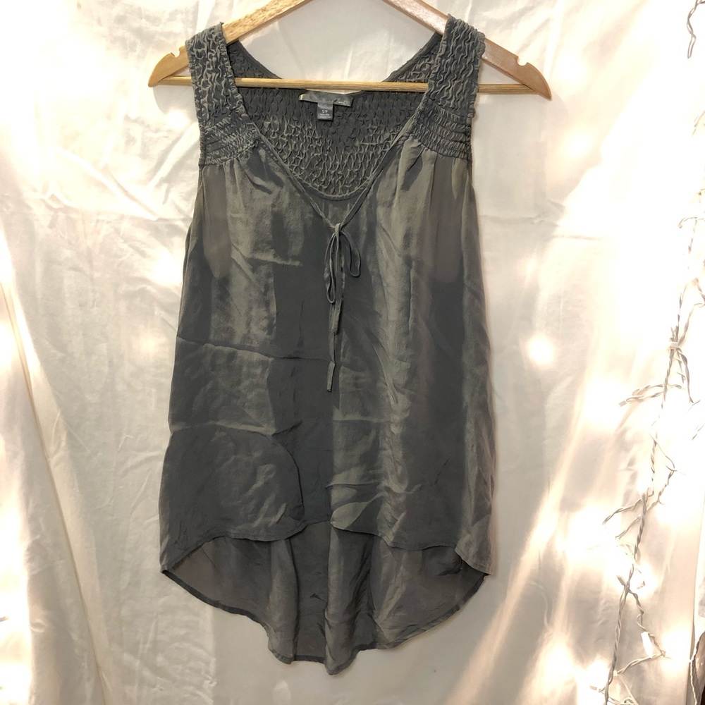 flowy grey tie-front back detailed tank